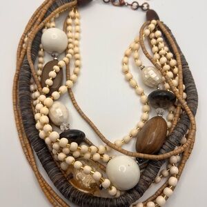 Chic Multi-Strand Beaded Necklace in Cream and Brown